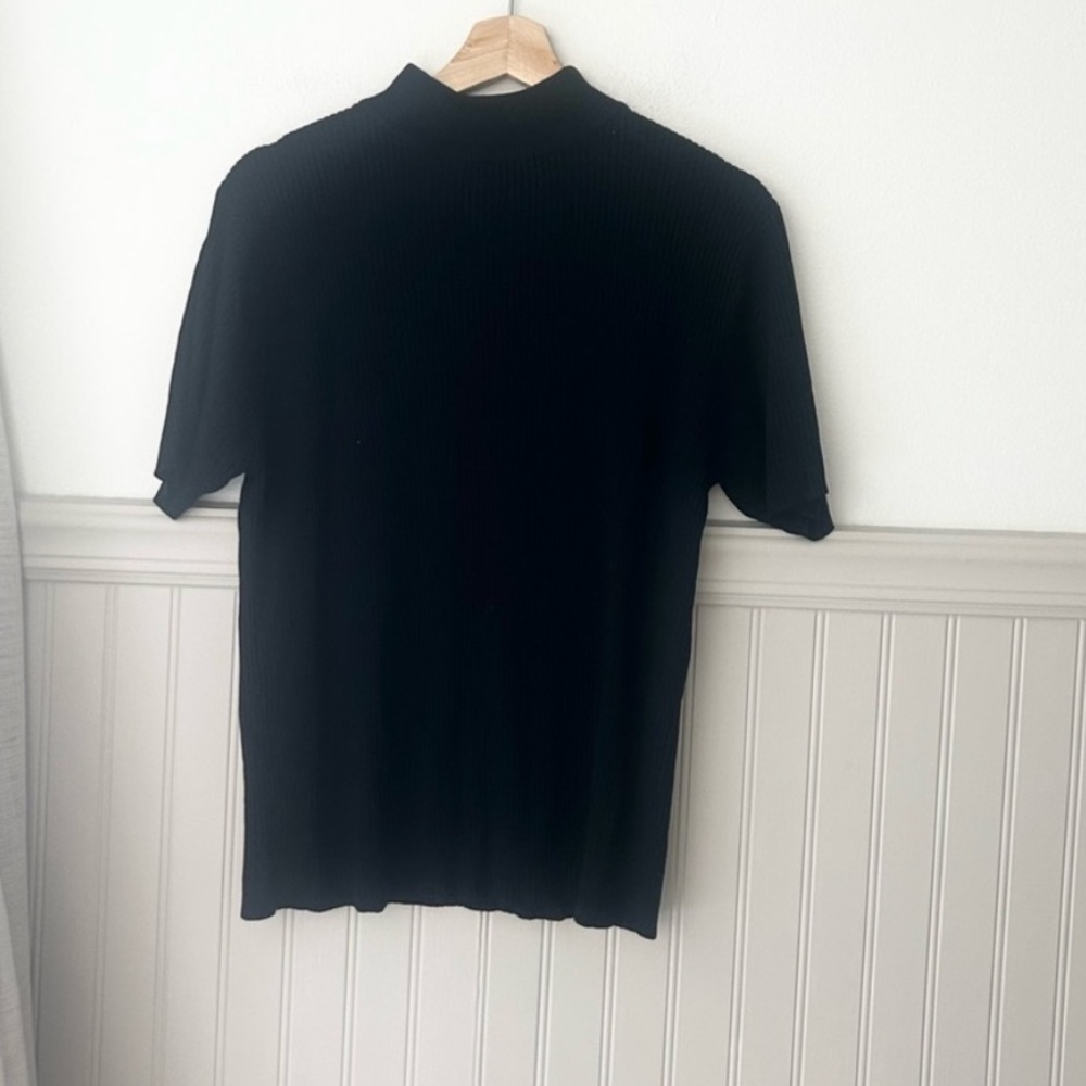 Vintage Crystal Kobe Elegant Black Mock Neck Short Sleeve Sweater Women’s Large